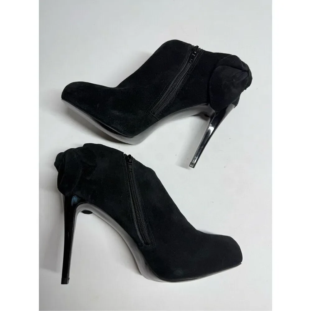 Carlos Santana Crown Fashion Ankle Boots Suede Zip Heel Bow Black Size 8M